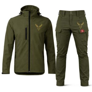 Costum de Vânătoare model Clasic cu cerb brodat ,Geaca Impermeabila + Pantaloni
