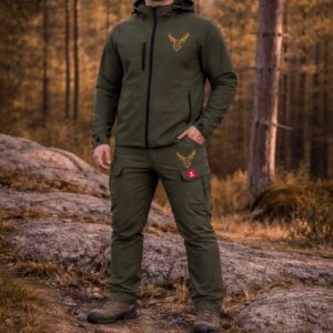 Costum de Vânătoare model Clasic cu cerb brodat ,Geaca Impermeabila + Pantaloni – imagine 2