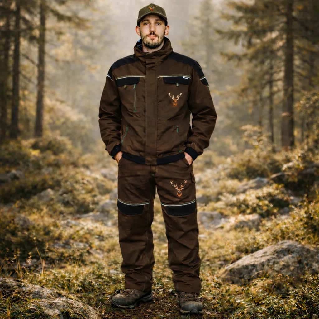 Costum de vânătoare profesional cu cerb brodat – geacă , pantaloni si tricou - imagine 3