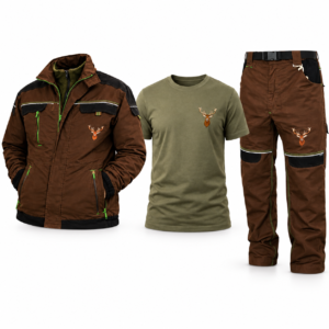 Costum de vânătoare profesional cu cerb brodat – geacă , pantaloni si tricou