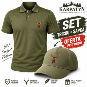 Set Tricou polo si Sapca de Vânătoare cu Cerb brodat